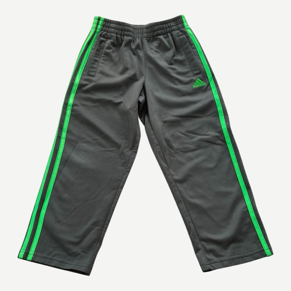 Adidas Gray Track Pants with Green Stripe Size 6